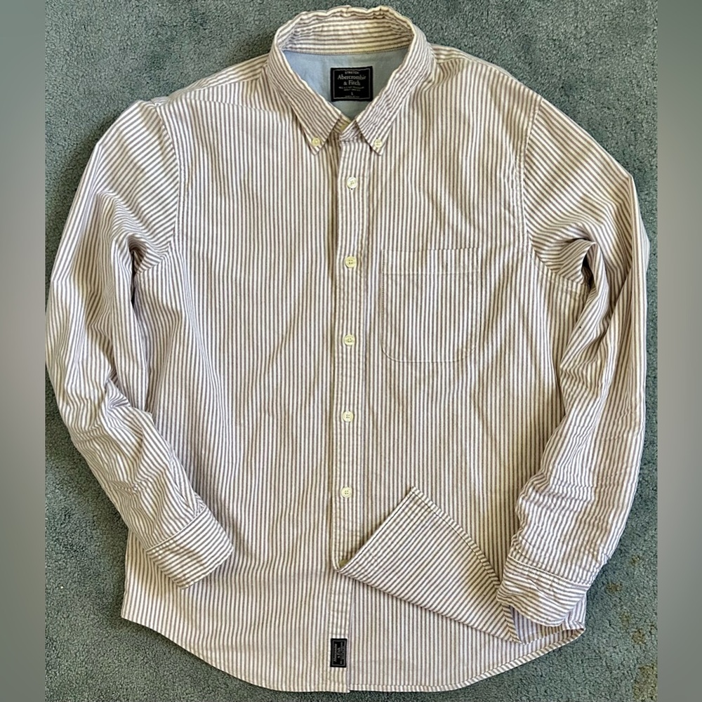 Abercrombie & Fitch Striped Oxford Button-Down Shirt - Large - White / Brown